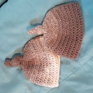 Handmade Crochet Top Knot Hat For Twins